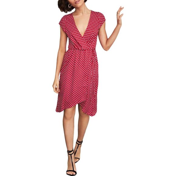 💞3 for $50💞Sangria-White Polka Dots, Cap-sleeve, Wrap Dress. BCBGMAXAZRIA - Picture 3 of 4